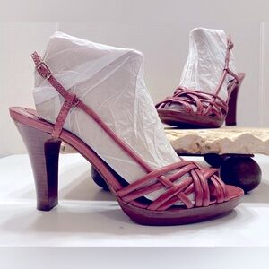 Schutz Mauve Leather Strappy Open Toe Slingback Ultra High Platform Heels Sz 10
